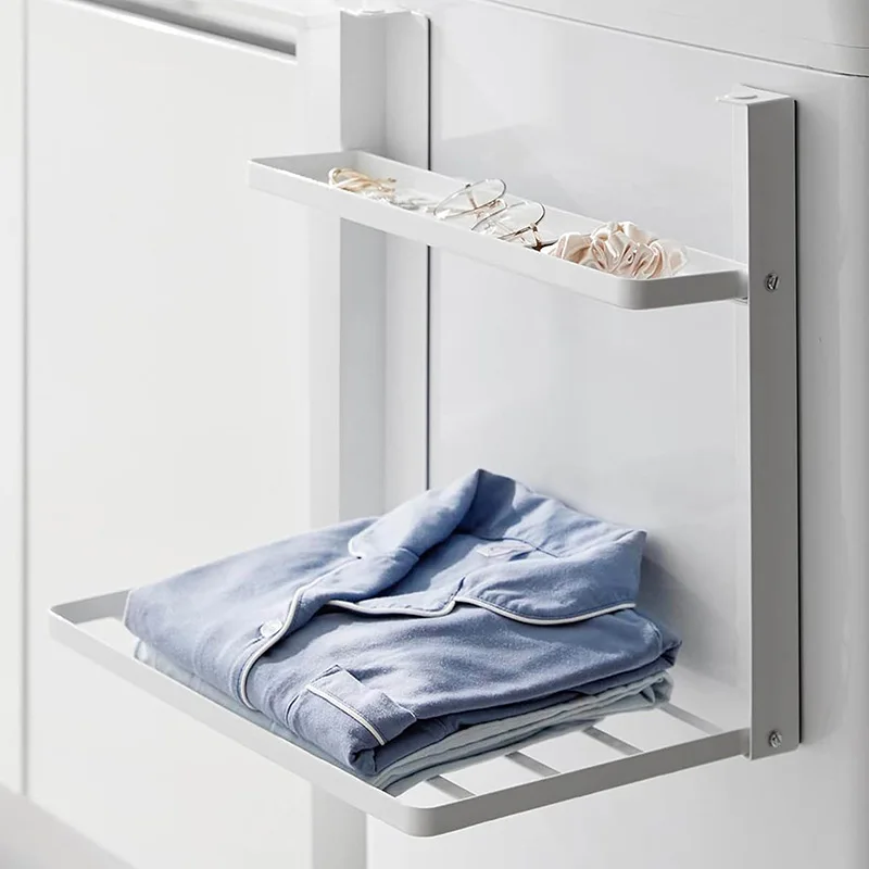 Magnetic Metal Washing Machine Side Shelf Space-saving Folding Clothes Rack No Punching Temporary Rack Simple Bathroom Shelf
