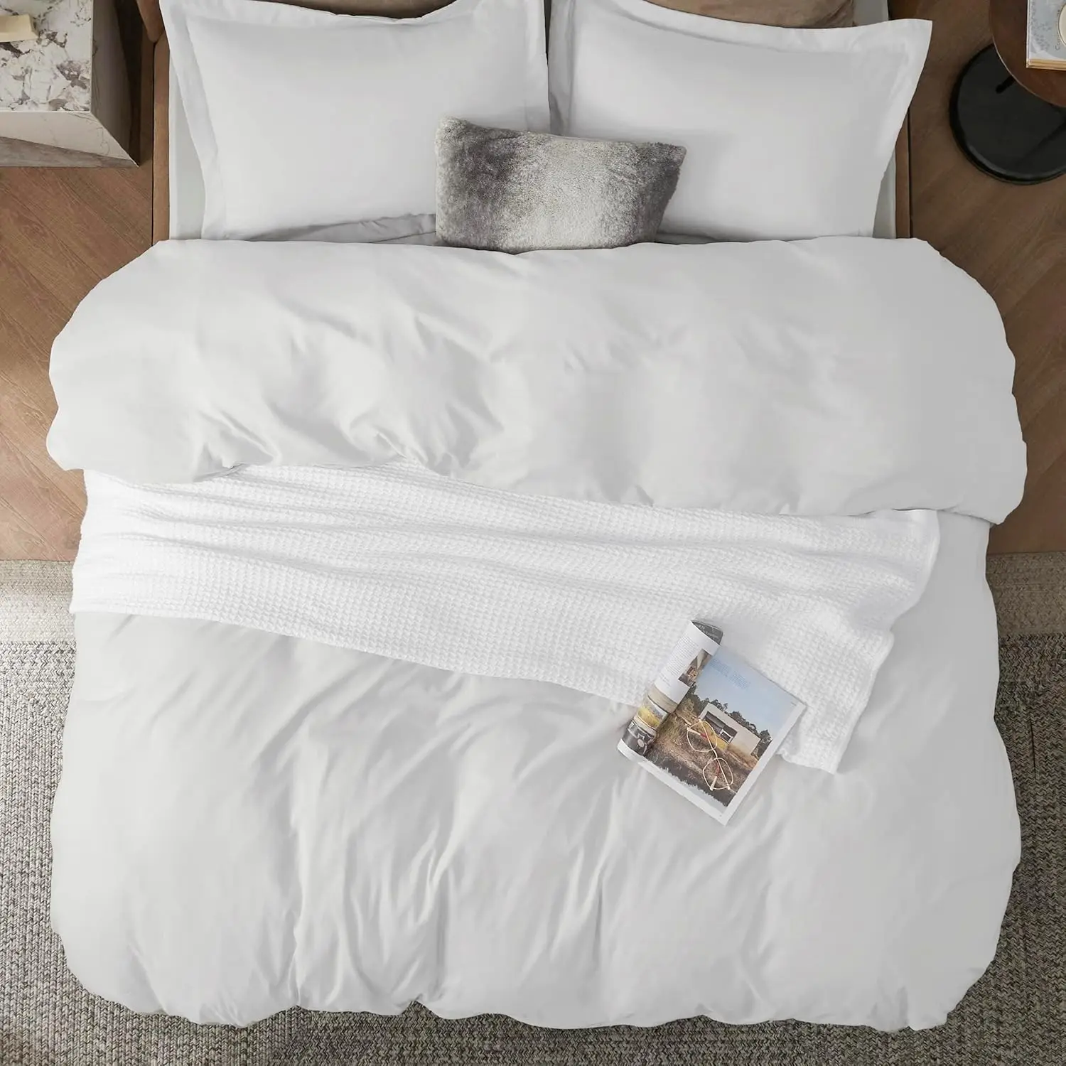 Bedsure White Duvet Cover Queen Size - Soft Double Brushed Bedding Set for Kids & Adults, Zipper Closure, 3 Pieces, Includes 3