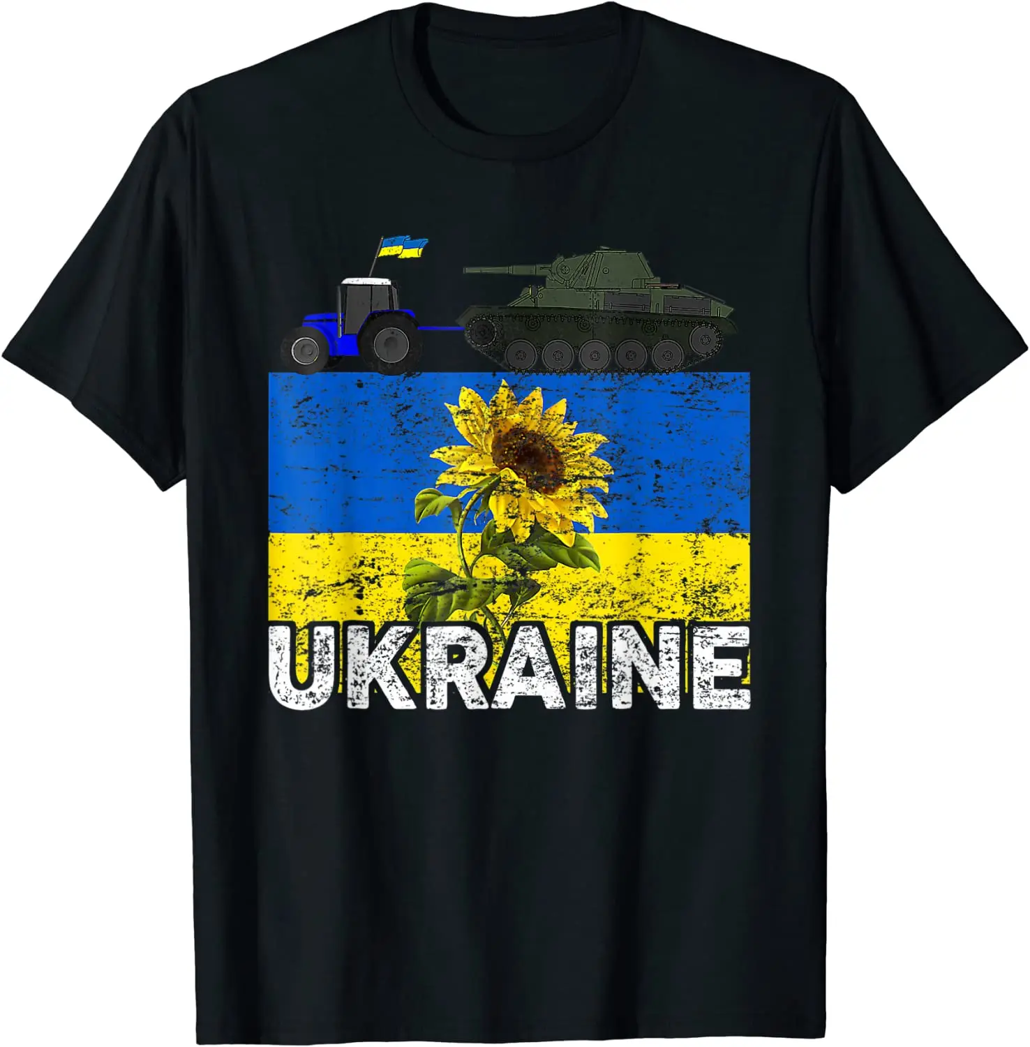 

Funny Ukrainian Tractor Pulling Tank with Ukraine Flag Men T-Shirt Short Sleeve Casual 100% Cotton O-Neck Summer Shirt