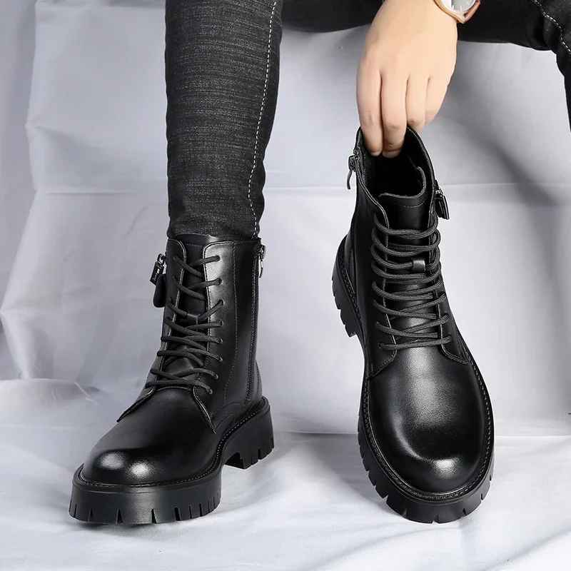 Men's English Style Thick Sole Design Chelsea Boots Luxury High End Top Layer Leather Famous Brand Casual Boots