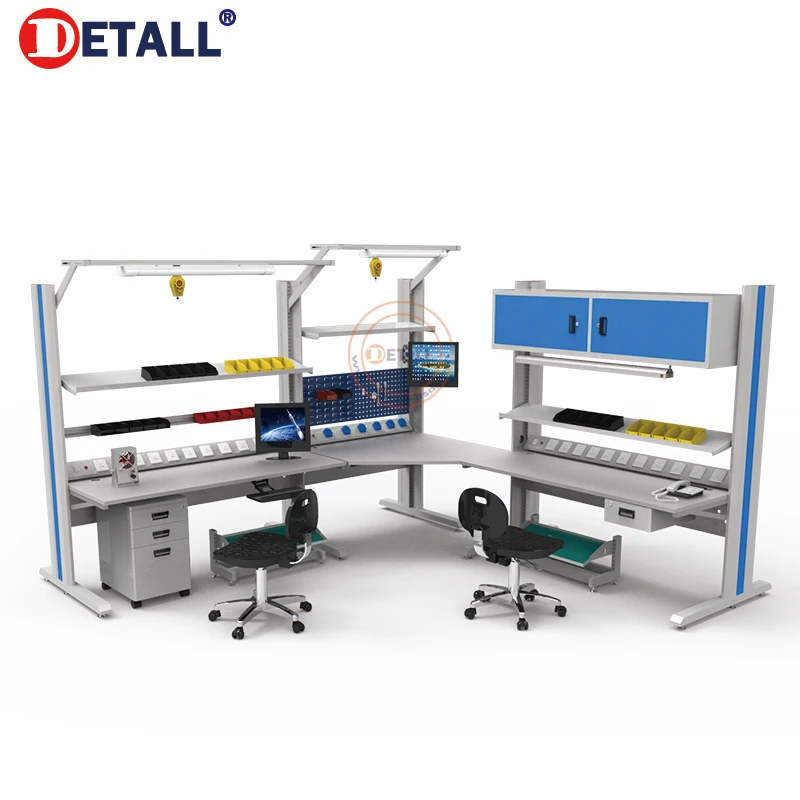 

Corner Esd Electronic Assembly Line Working Table Work Bench Furniture Led Lighting Computer Workbench For Workshop