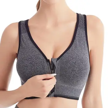 Soutien-gorge de sport respirant à fermeture éclair avant pour femme, haut de fitness, antichoc, course à pied, yoga, salle de sport, sans couture