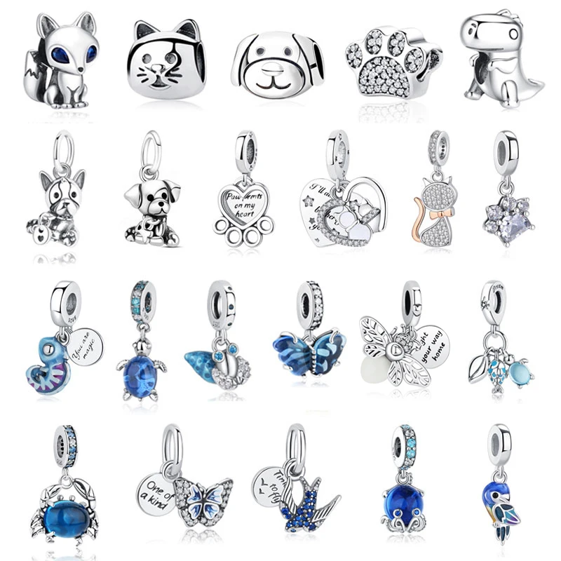 Original 925 Sterling Silver Charm Bead Love Dog Cat Paw Panda Firefly Pendant Charms Fit Pandora Bracelets Women DIY Jewelry 925 sterling silver safety chain balloon classic series charms beads for original pandora bracelets charm bead diy women jewelry