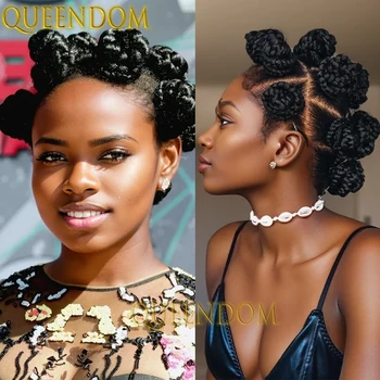 Full Lace Bantu Knots Synthetic Braid Wig Knotless Heat Resistant Crochet Braids Wigs For Black Women Distressed Box Braided Wig