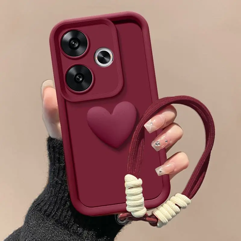 3D Love Heart Hand Strap Back Cover Case