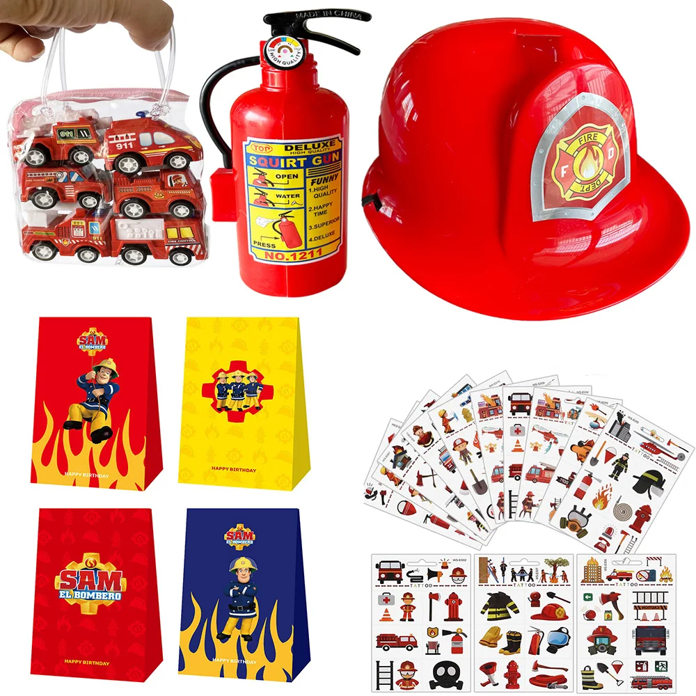 Feuerwehrmann-Partyartikel: Feuerwehrauto, Jungenhelme, Hüte, Aufkleber, Geschenktüten – Geburtstagszubehör für Kleinkinder