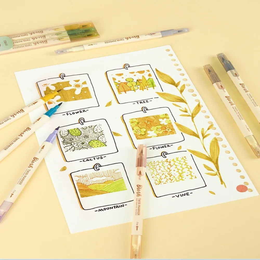 Retro color Calligraphy Brush Pen Set DIY Scrapbooking Crafts Soft Tip Dual side Fine Liner Art Lettering Drawing Markers 3Pcs Art Marker