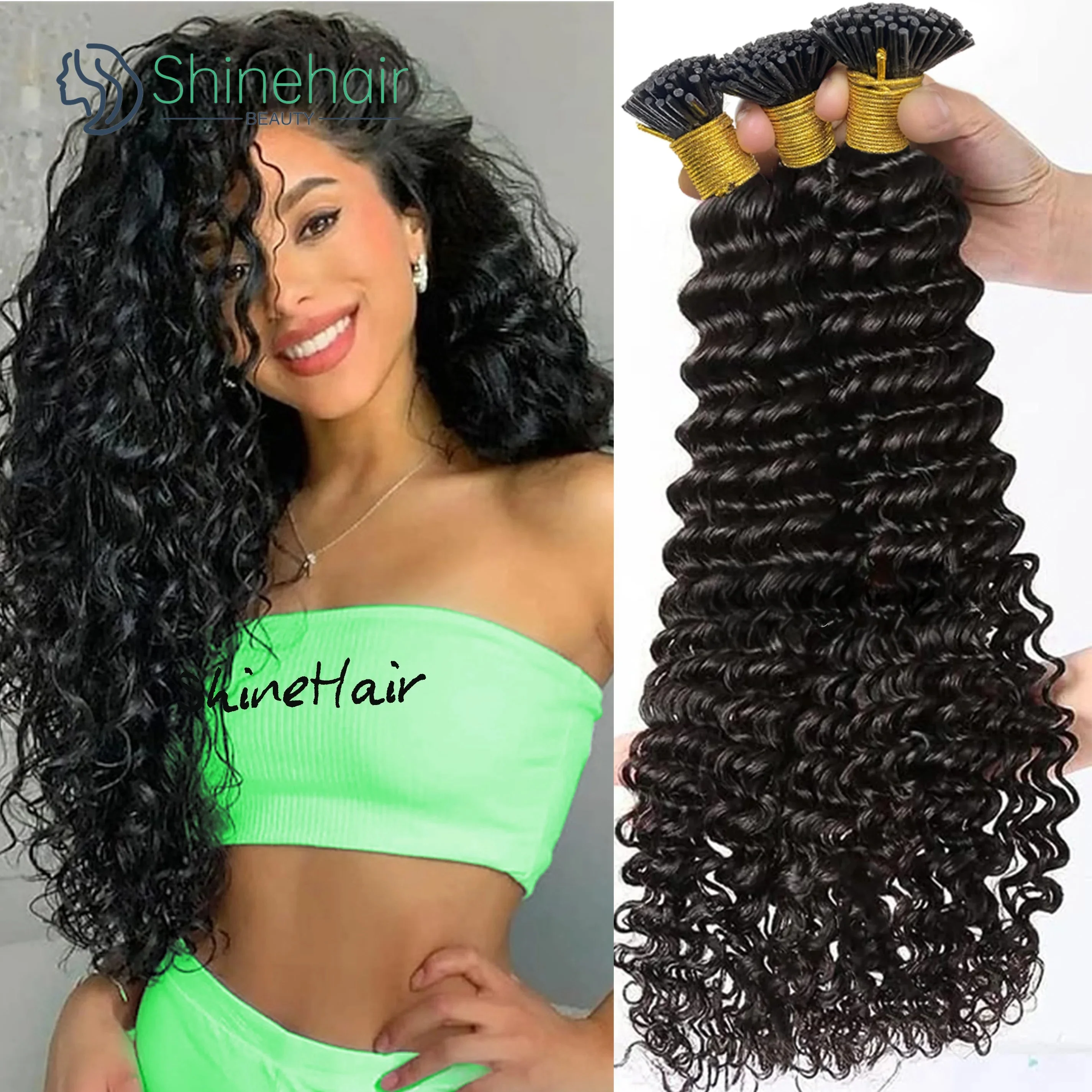 Deep Wave I Tip Hair Extensions Human Hair 100% Natural For Women Curly Bundles Original Human Hair Remy Extension