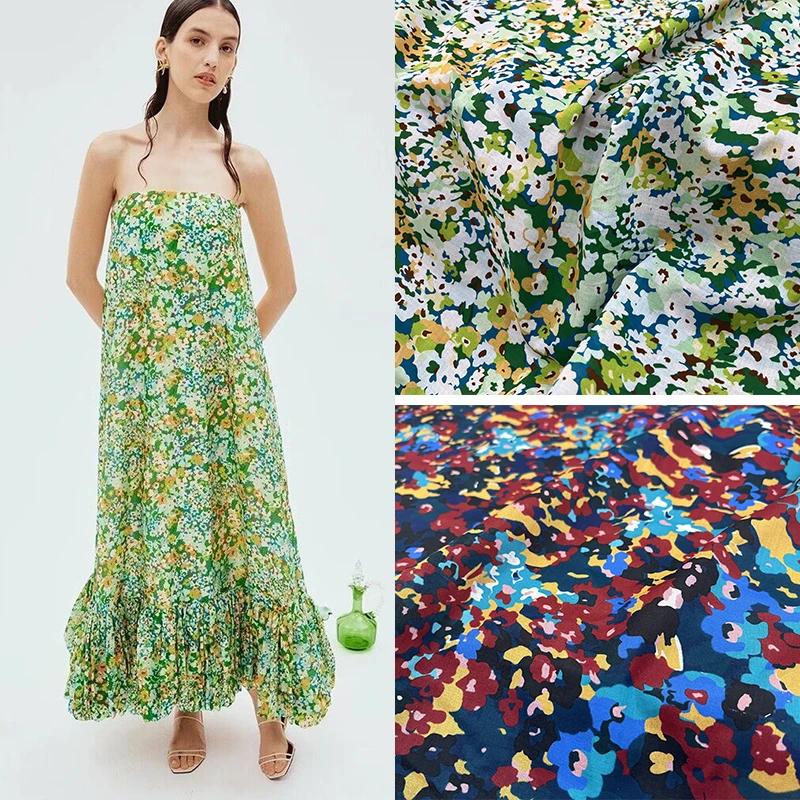 

23 spring and summer European and American fashion show 80 cotton printed fabrics women's skirts color blocks flowers high-e