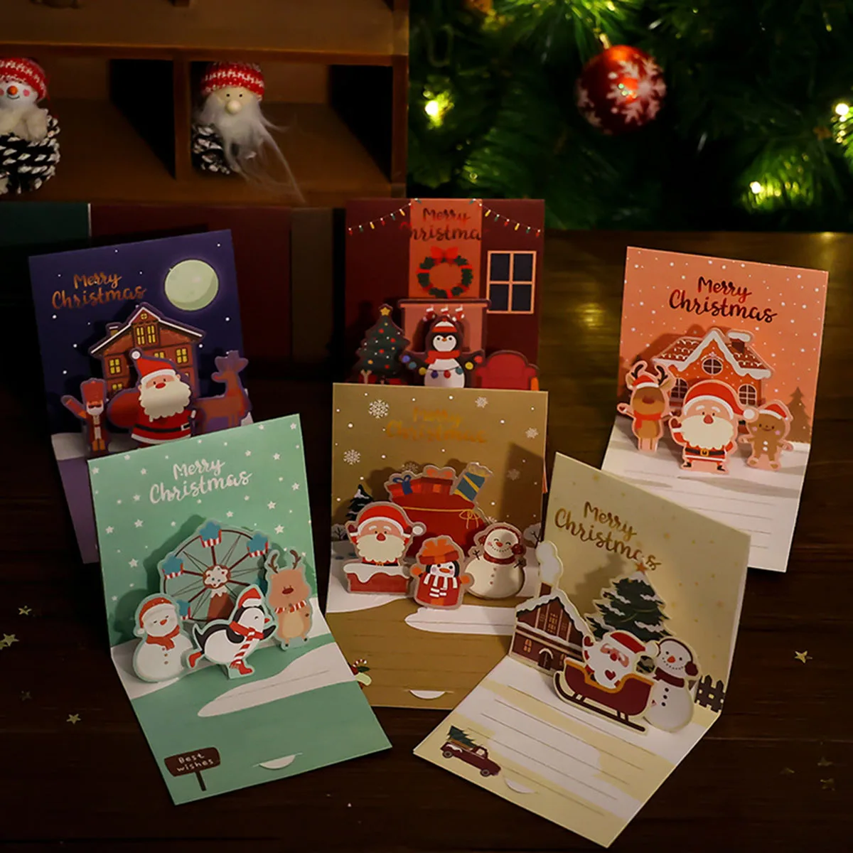 1/2/4 Pack 3D Christmas Greeting Cards Thanksgiving Holiday Blessings DIY Christmas Eve Blank Cards with Envelopes – Detail 4