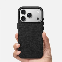 Luxury Business Lychee Texture Leather Shockproof Case with MagSafe and Magnetic Alloy Lens Cover - iPhone 16 Pro (LZPU Black)