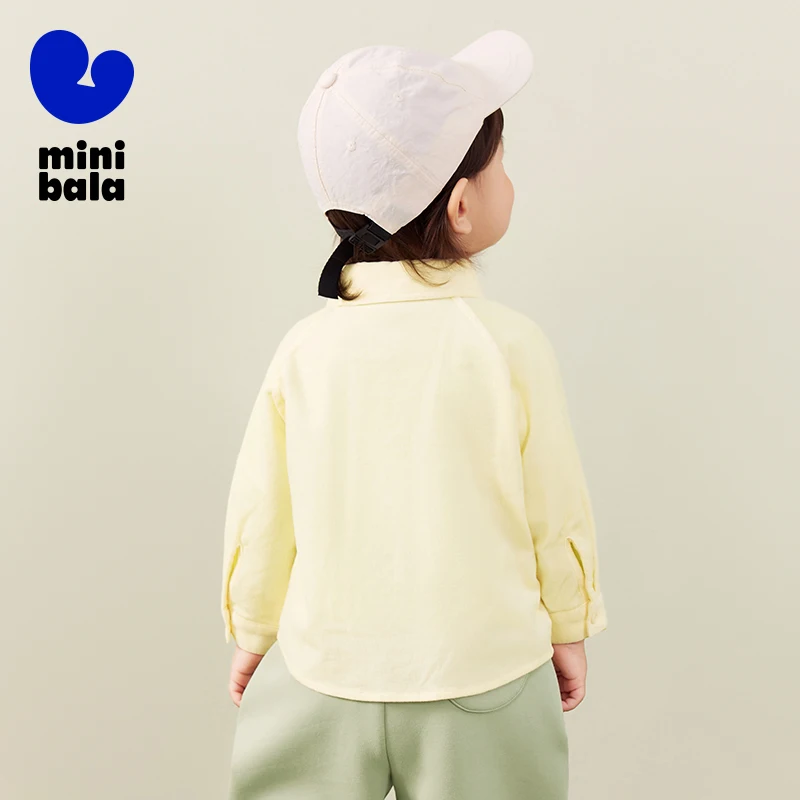 Mini Bala Boys' Loose and Fashionable Autumn New Product Skin-Friendly Long Sleeve Shirt.