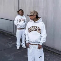 Haute rue mode imprimé léopard lettre brodée hommes vêtement de sport Y2K américain décontracté rétro sweat à capuche tendance vêtements amples 6
