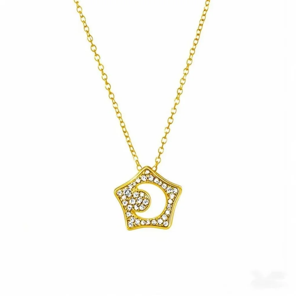 Modischer, luxuriöser, funkelnder Strassstein mit Sternen eingelegt, ausgehöhlte Halskette mit Mondanhänger, Paar-Charm-Schmuck, Geschenke – Detail 4