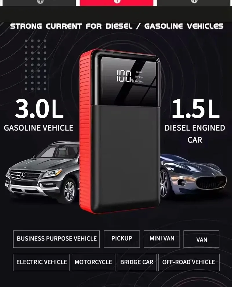 12V 1500A Portable Car Jump Starter Auto Battery Booster Charger Car Emergency Booster Power Bank Starting Device
