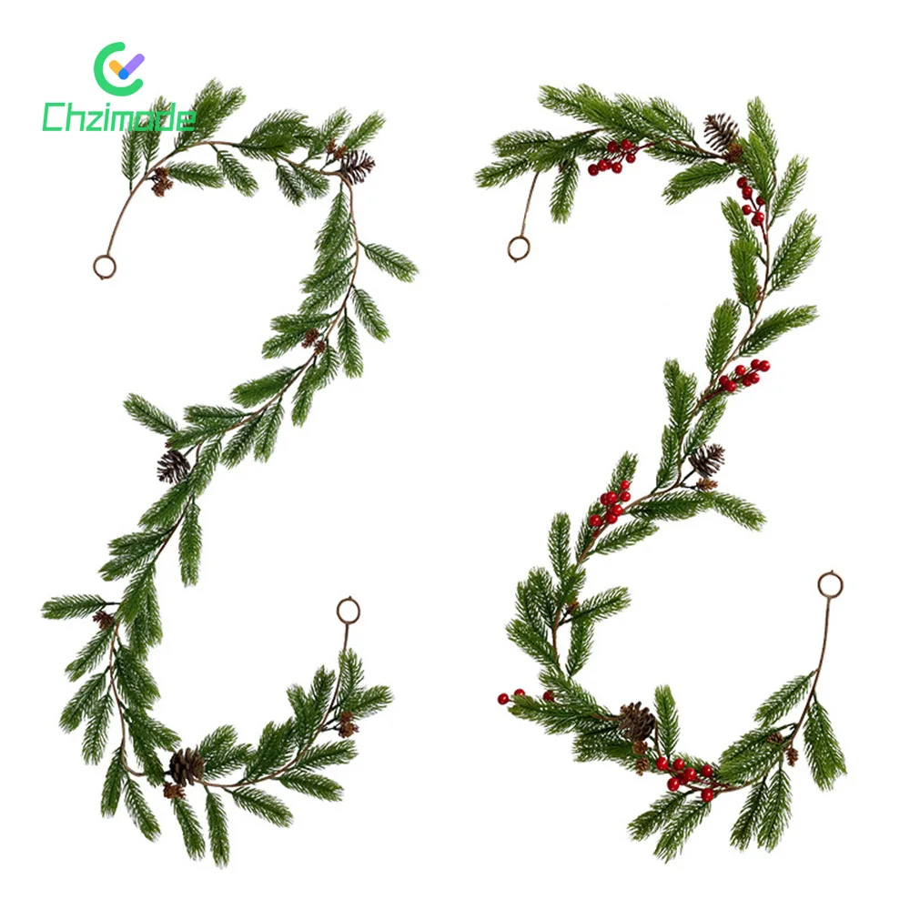 

1.8M Christmas Artificial Pine Needle Rattan 65 Forks Pine Cone Simulation Plant Ornaments Xmas Pendant New Year Festival Decor