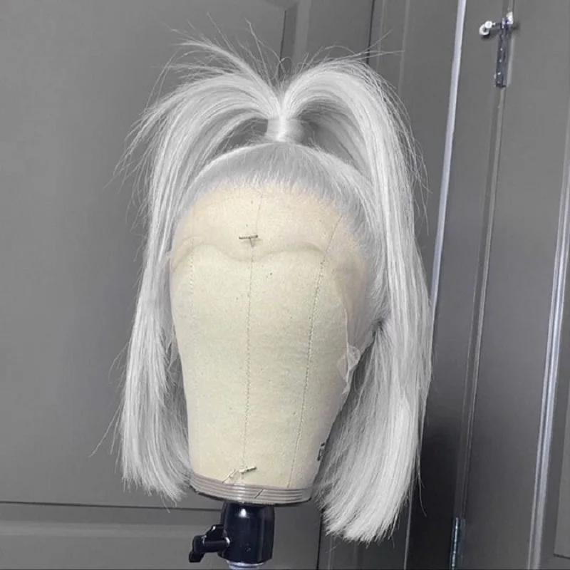Silver Grey Short Bob Wig Human Hair Brazilian Straight Lace Front Wigs Pre Plucked For Women 13x4 Transparent Lace Frontal Wigs