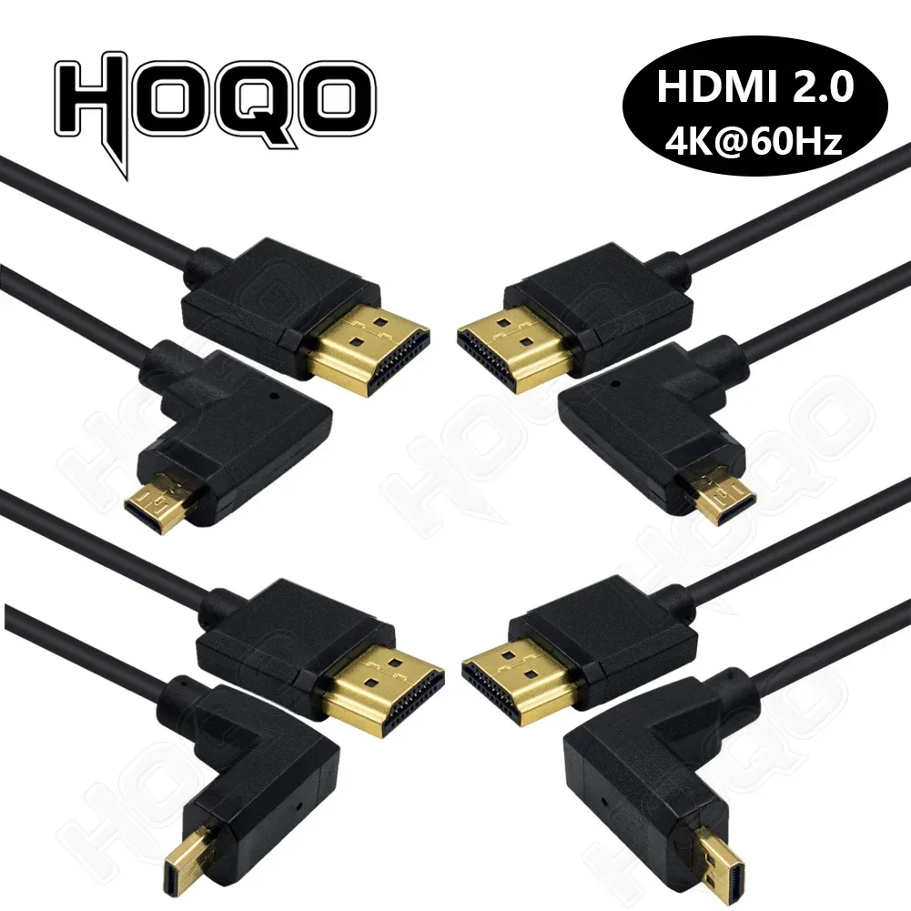 Короткий кабель micro hdmi 4k, 15 см, под прямым углом вверх вниз, под Углом Слева, гибкий кабель micro hdmi-hdmi, крошечный 90 градусов, микро hdmi, l-образный изгиб