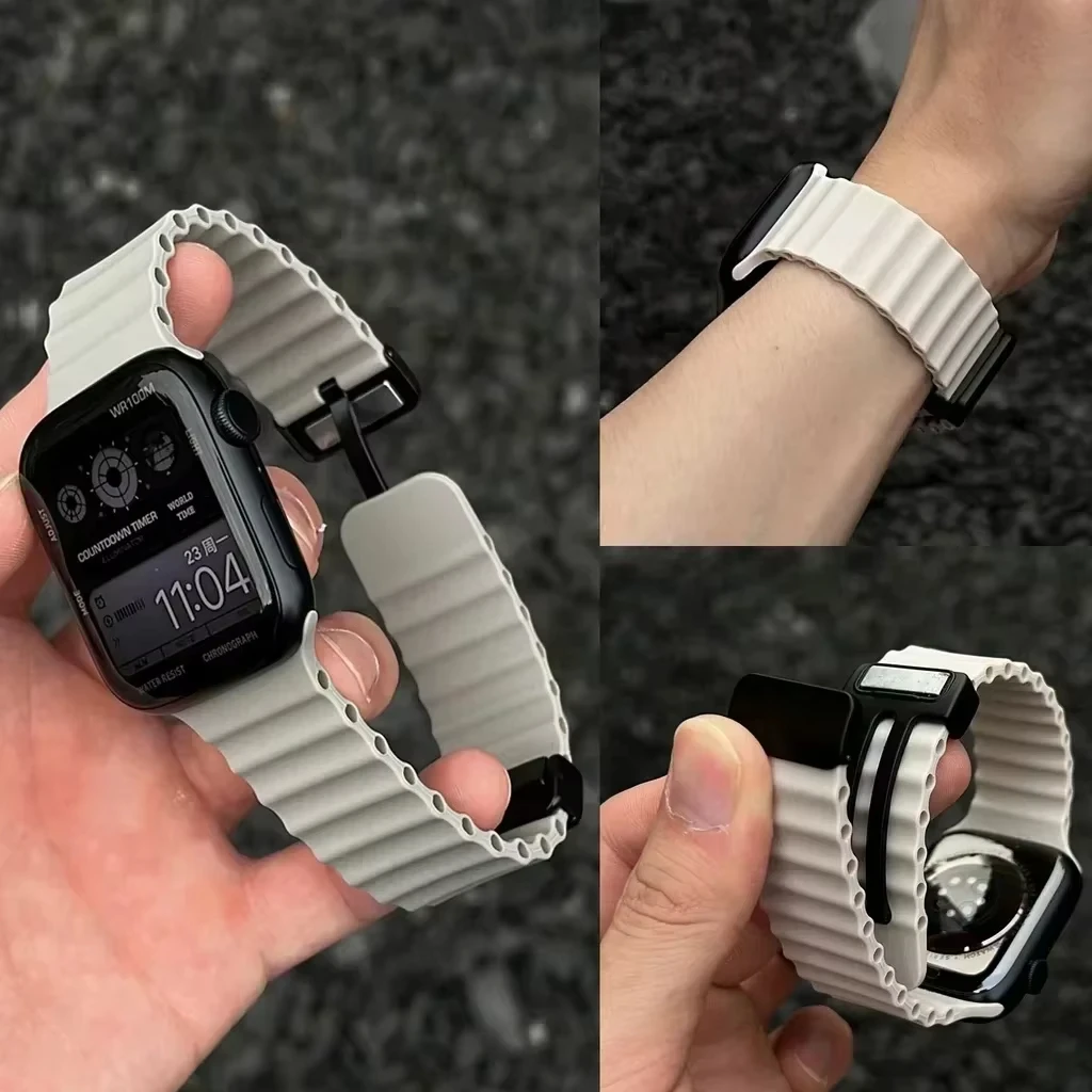 รูปสินค้า สร้อยข้อมือกีฬาซิลิโคนแม่เหล็กสำหรับ Apple Watch