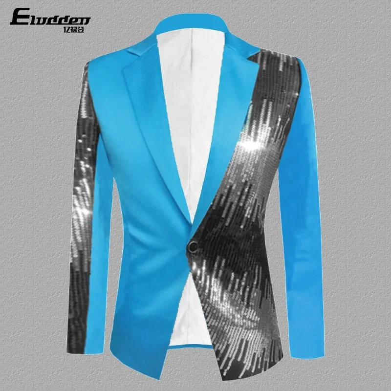 HOO Men's Color Matching Casual blazer Fashion Host Performance Sequined Dress mens blazer
