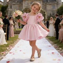 Pink Elegant Tutu Princess Party Dress for Girls - Summer Ceremonial Wedding Attire (Pink)