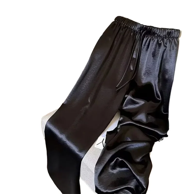 Korean High Waist Thin Wide Leg Women Office Lady Solid Color Straight...