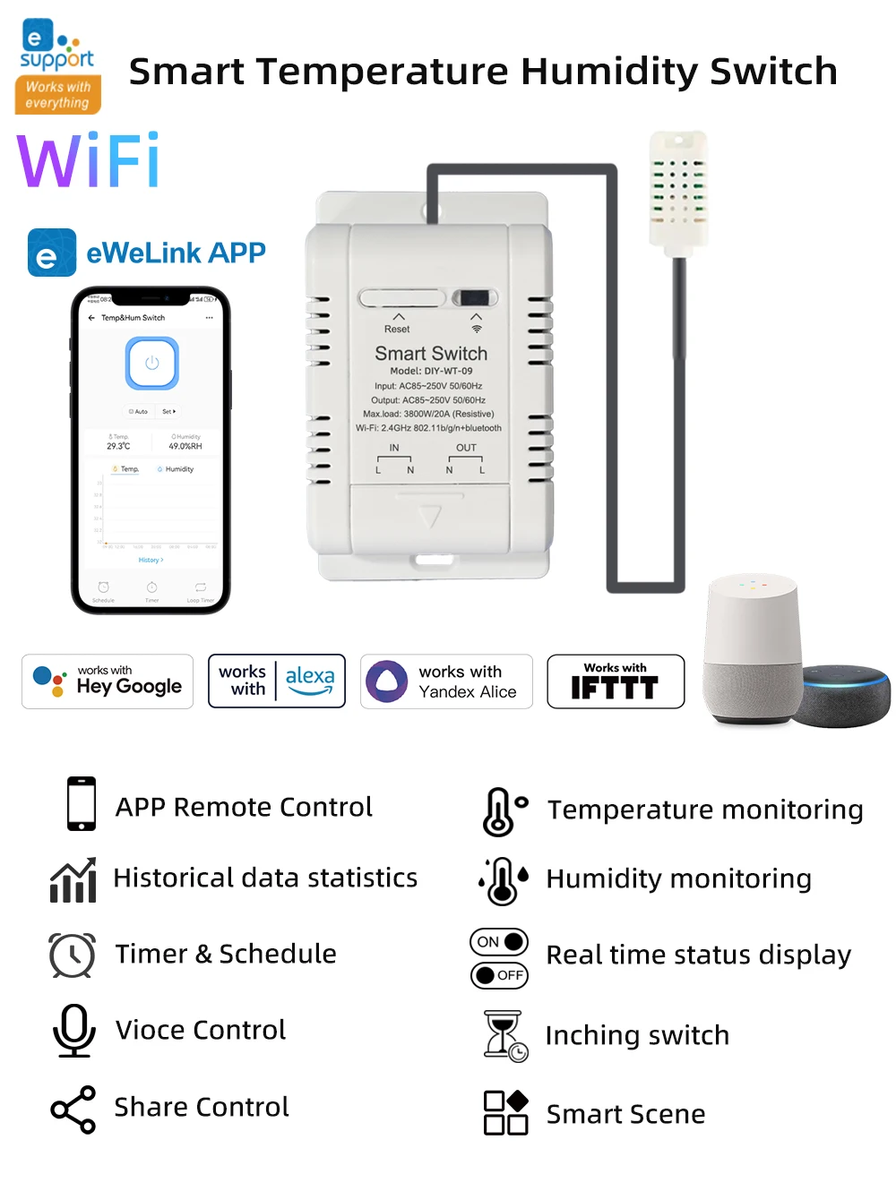 WiFi Temperature and Humidity Sensor Security Home Automation Indoor Monitoring