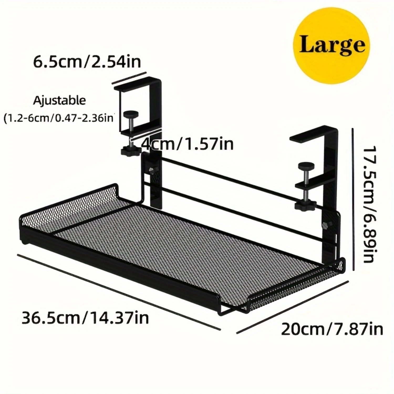 Under-Desk Cable Management Tray-No-Drill Iron Wire Organizer For Office Desks, Rectangular Shelf With Painted Finish