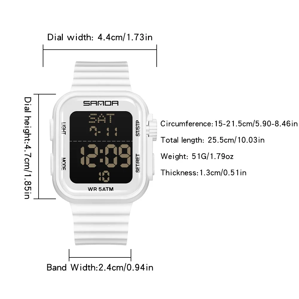 SANDA Men's Waterproof Digital Sports Wristwatch with LED Stopwatch & Silicone Strap