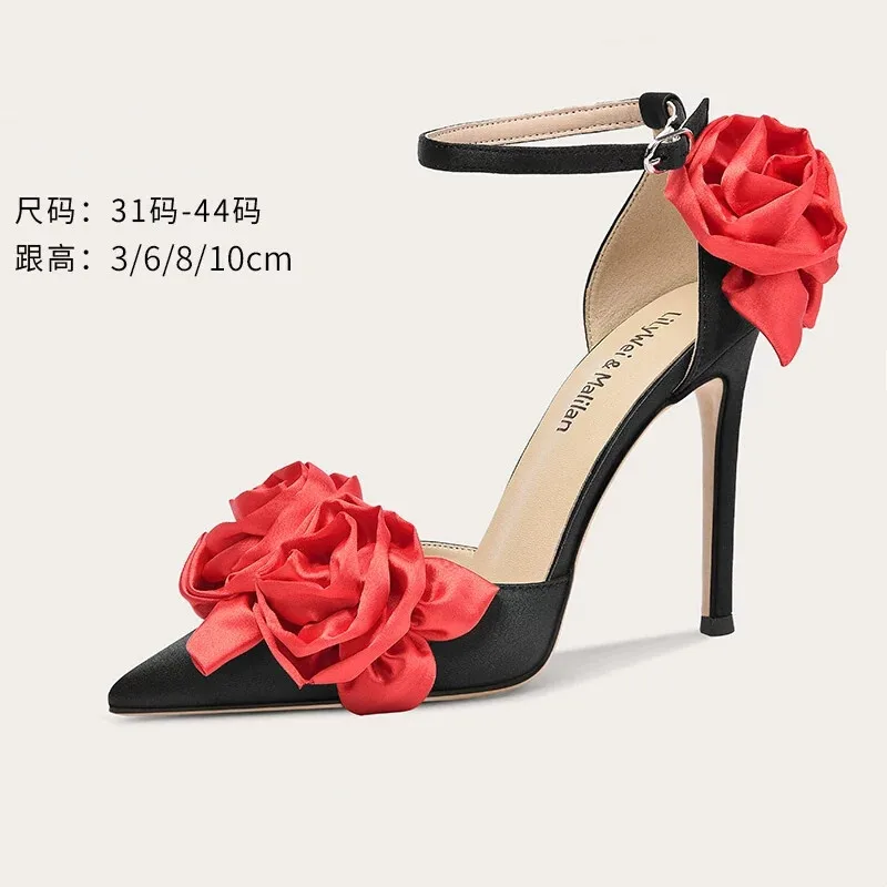 

Сандалии женские с заостренным носком, шелковые туфли с цветочным принтом, тонкий каблук, банкетное платье, универсальные туфли больших и маленьких размеров, на весну и лето