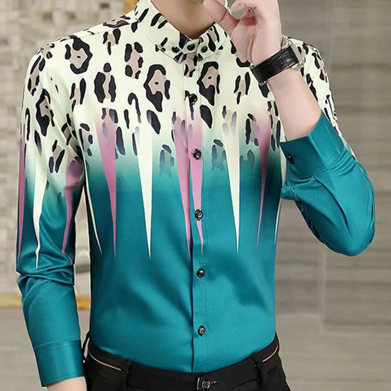 

Fashion Lapel Button Spliced Loose Printed Korean Shirt Men's Clothing 2022 Autumn New Oversized Casual Tops All-match Shirts