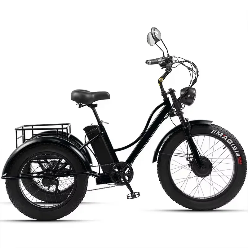 Tricycle électrique Adulte 24 Pouces - Pneus Larges - Batterie 48V/18Ah - Siège Passager - Charge Max 150 Kg - Pour Ville Et Chemin