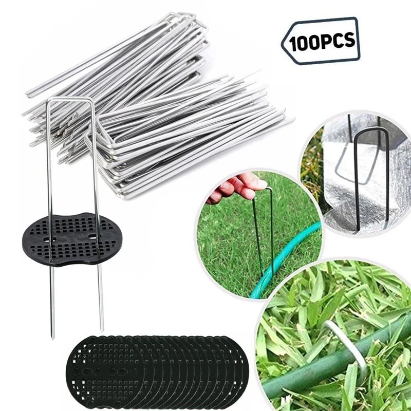 GalvanizedLandscapeStaplesAntiRustGardenStakesUshapedGround