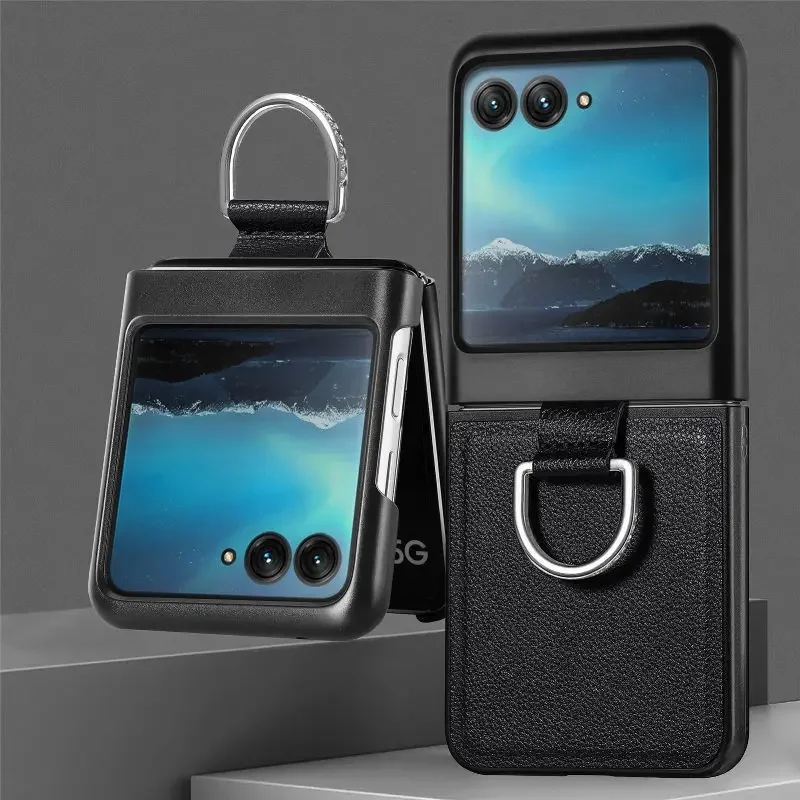 Elevate your Motorola Razr with our Premium PU Leather Folding Phone Case – Ultra-Durable, Elegant Design, and Solid Color Ring Holder