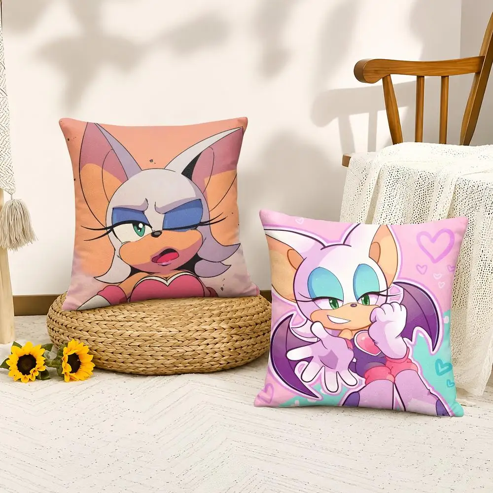 S-Sonic The Hedgehog Rouge The Bat 쿠션 커버 양면 플러시 소파 쿠션 커버 유기농 통기성 보이지 않는 지퍼