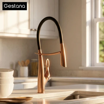 Gestan brass brushed gold kitchen faucet with touch switch design, single handle ceramic valve core, hot and cold water sink Tap 1