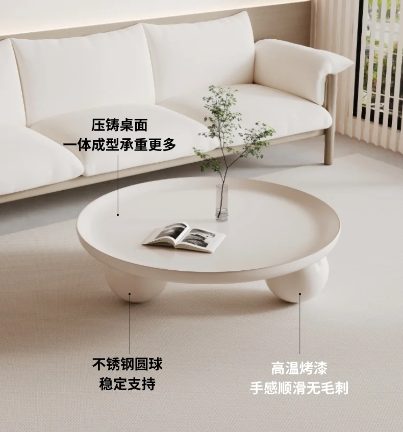 2024 New Round Cream Style Tea Table Living Room Home Nordic Simple Modern Small House Sofa Round Table Entryways Room Furniture