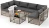 7 Pieces Outdoor Sectional Set, All-Weather PE Rattan Patio Conversation Set,Wicker Adjustable Patio Furniture Set with Washable 1