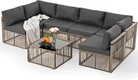 7 Pieces Outdoor Sectional Set, All-Weather PE Rattan Patio Conversation Set,Wicker Adjustable Patio Furniture Set with Washable 1