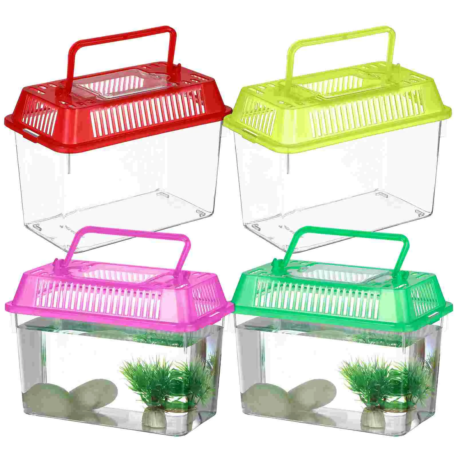 4 Pcs Mini Portable Fish Tank Small Turtle Accessories for Transparent Tortoise Holder Plastic Breeding with Cover Child