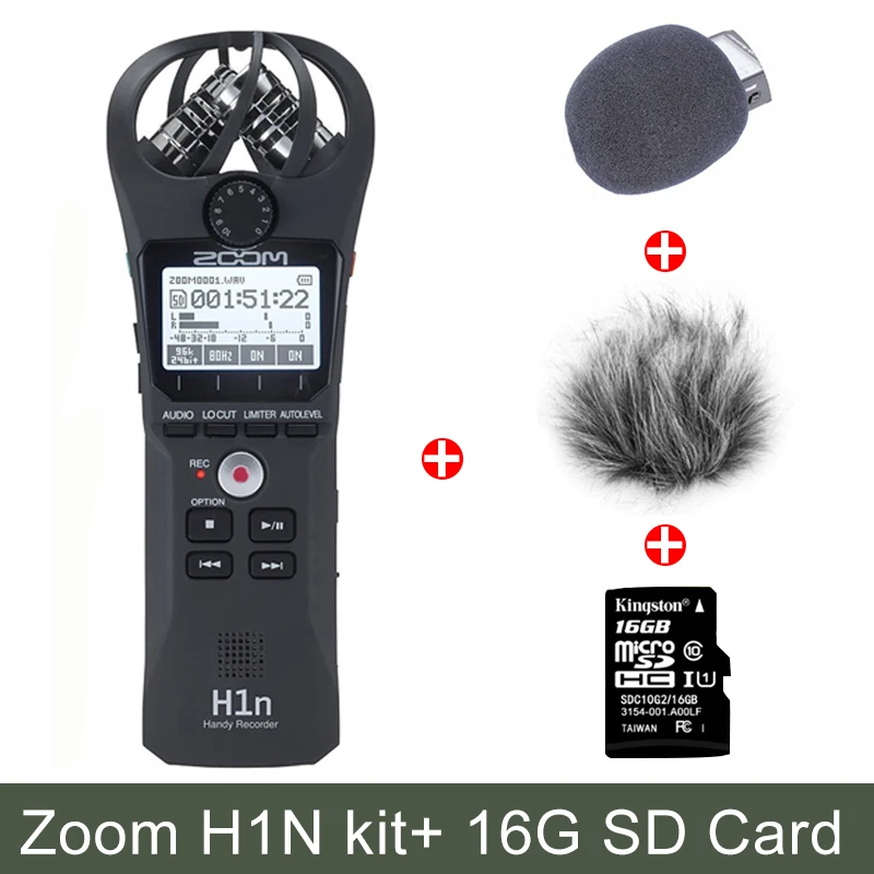 Original Zoom H1N Handy Digital Voice Recorder Portable Audio Stereo Microphone Interview Mic with Kingston16GB SD Card Lable 