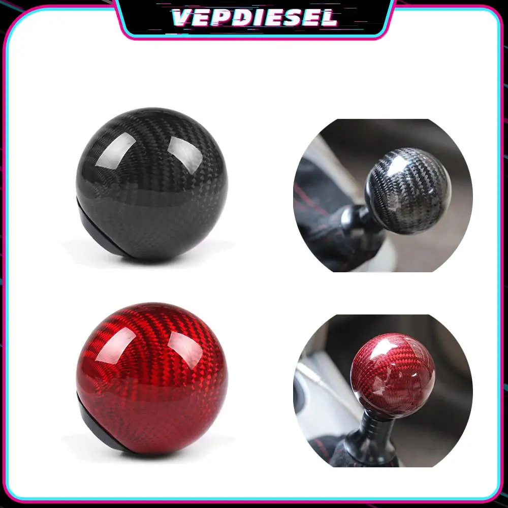 Universal Car Round Gear Shift Knob Lever Round Ball Shape Real Carbon Fiber Fit For Most Car Switch Shifter Is 8mm 10mm 12mm