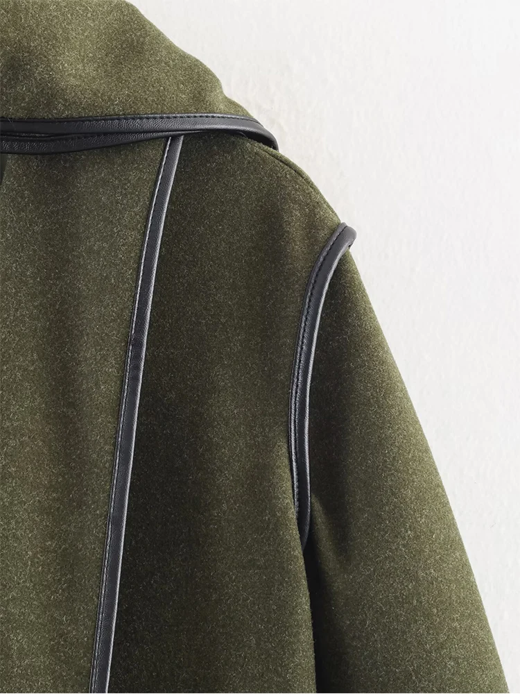 Fashion Scarf Collar Woolen Jacket For Women Elegant Long Sleeve Single Breasted Short Coats  Autumn Chic Warm Outerwear