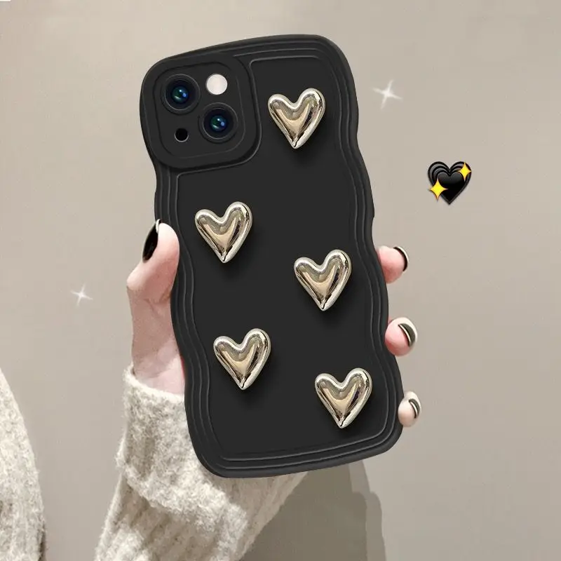 Charming 3D Love Heart Soft Silicone Phone Case with Lens Protection