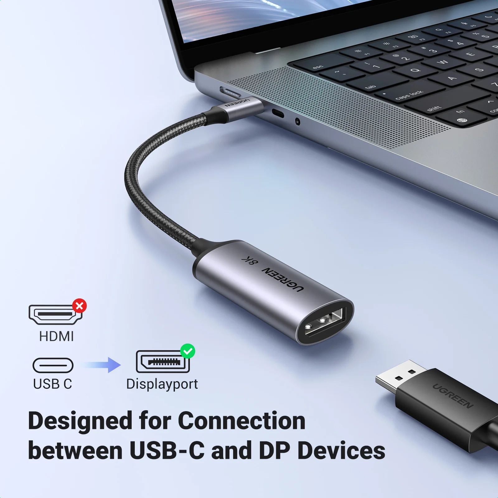 UGREEN USB C to 8K Displayport 1.4 Adapter for iPhone 15 Macbook Pro iPad USB Type C to 8K DP1.4 Adapter Cable 32.4Gbps 8K/60Hz