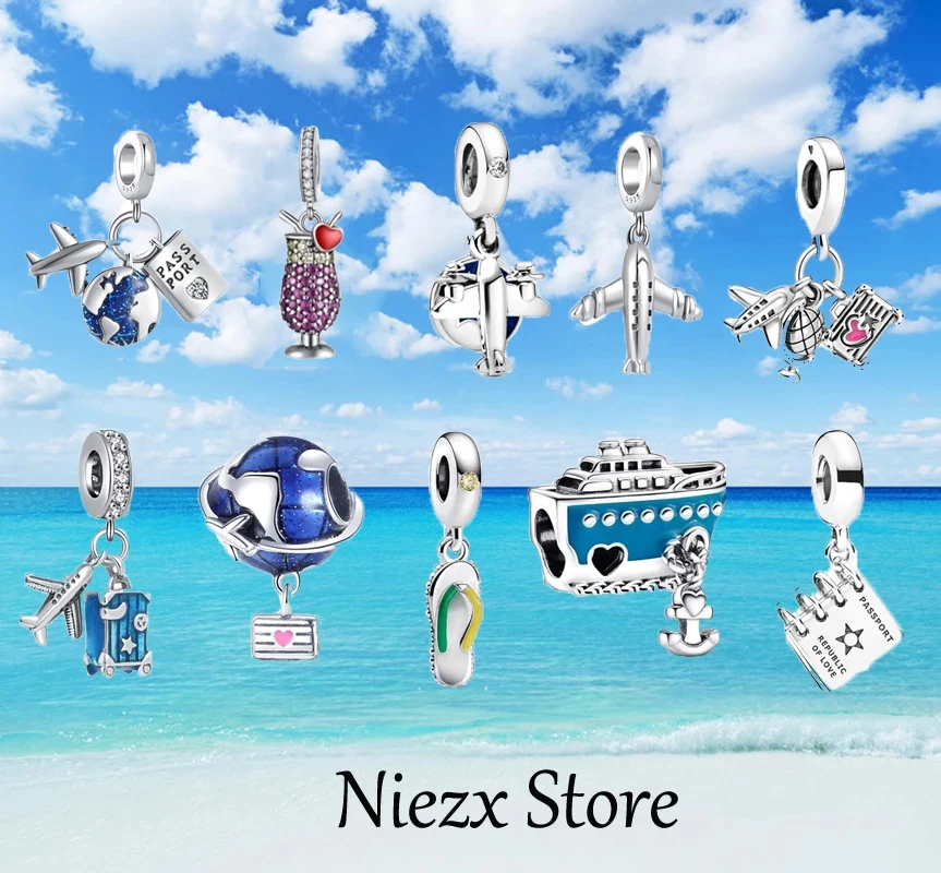 

New 925 Sterling Silver Charm Airplane Passport Travel Pandora Bead fit Original Bracelet Necklace Trinket DIY Women Jewelry