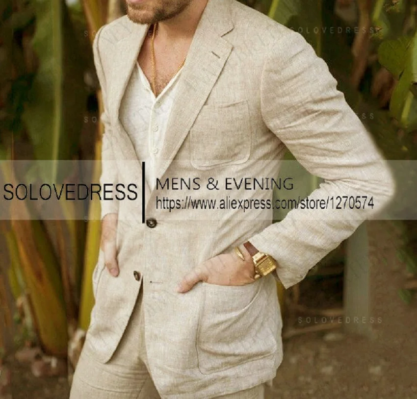 Summer Linen Suit for Men Casual Party Classic Blazer Pants 2 Pieces Holiday Travel Tailor-made Breathable Cool Male Outfits