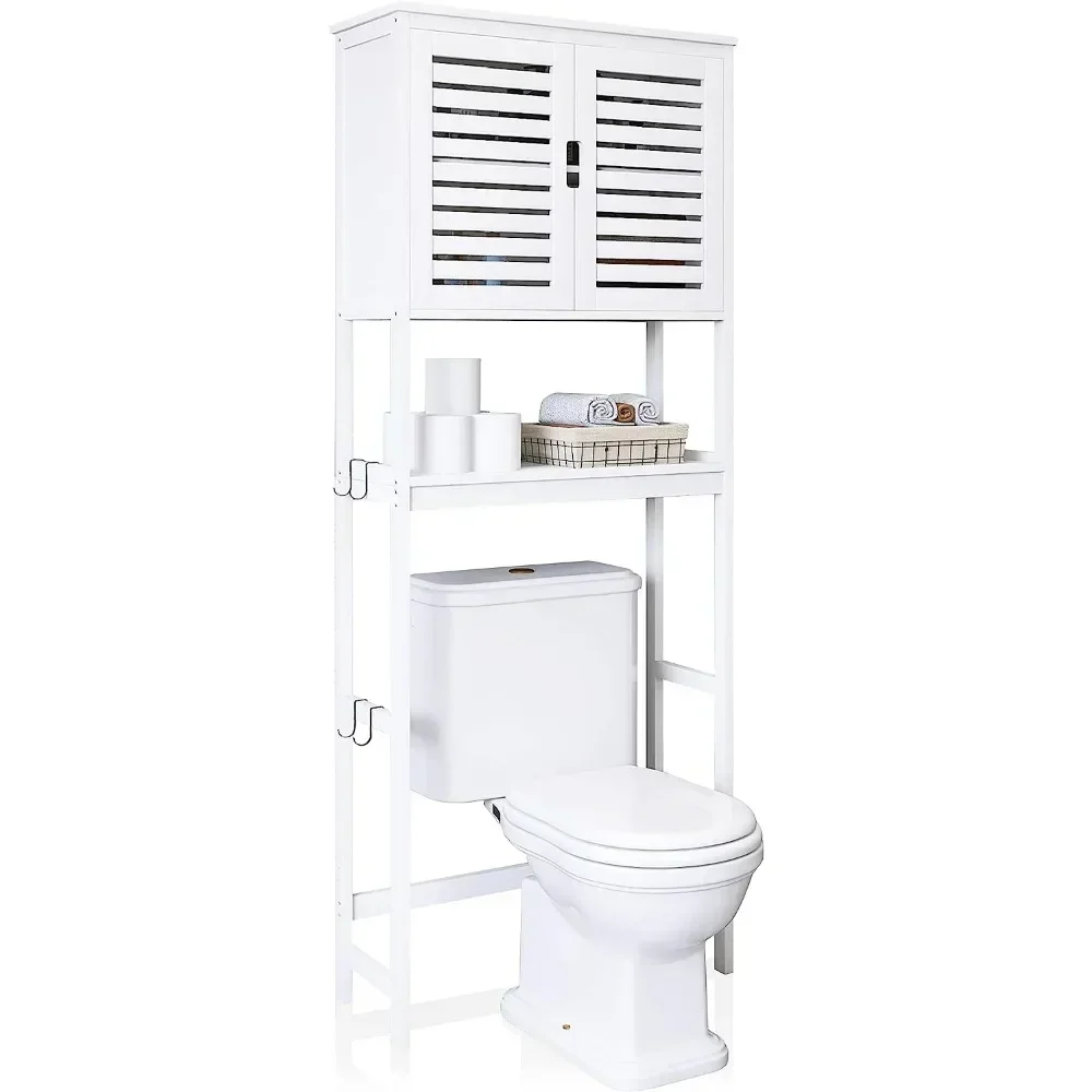 Bathroom Storage Shelf With Cabinet Bamboo Over-The-Toilet Organizer Rack Furniture Home