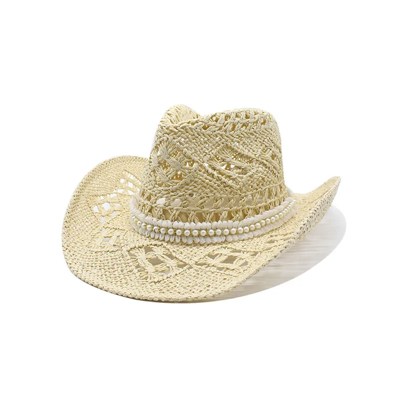 Hot Sale women's hats Men's cowboy new elegant jazz gentleman straw hat cowgirl beach summer panama designer Fashion pearl_ecoleips.com