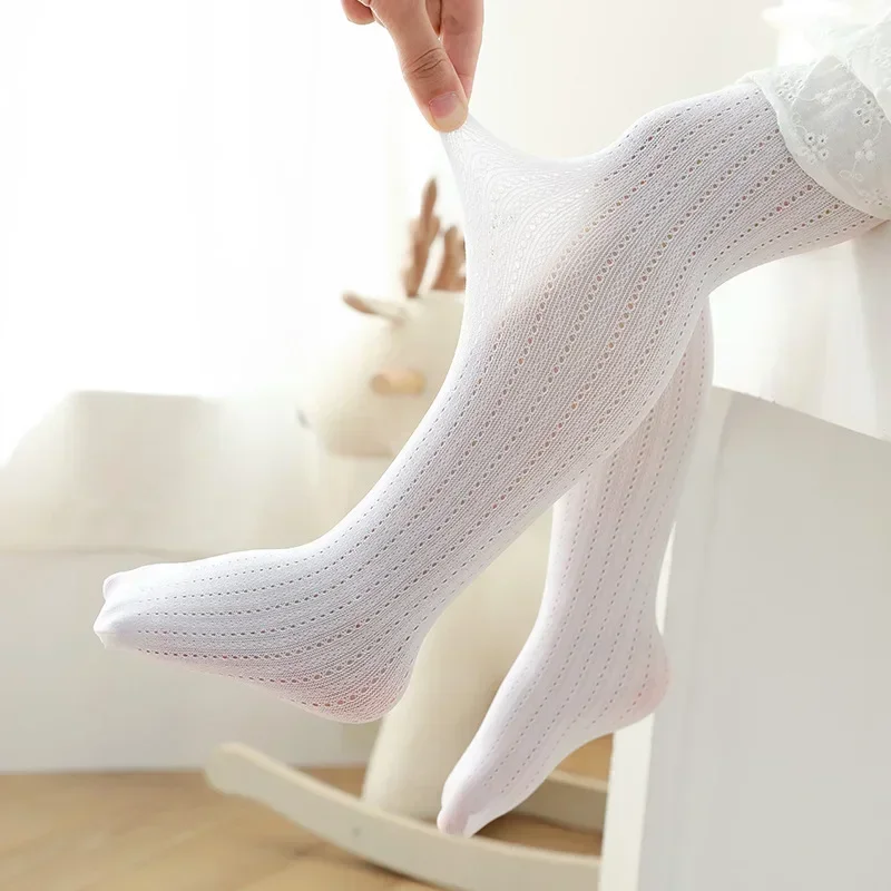 Baby Breathable Pantyhose Kids Girls Princess Mesh Thin Tights Children Stockings White Pink Soft Hosiery Spring Summer Autumn